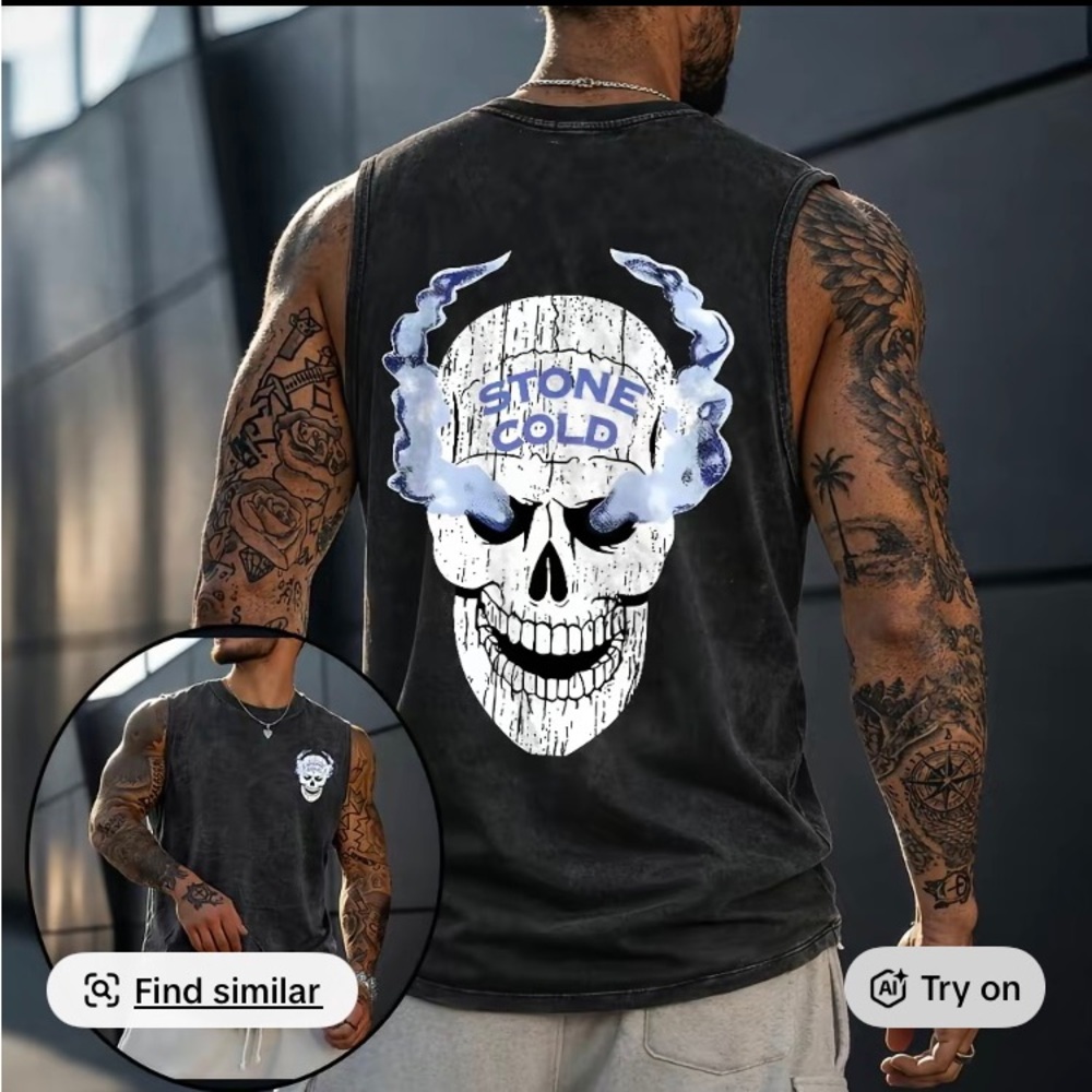 Brand New Acid Wash Heavyweight Stone Cold Sleeveless Skull Graphic Tank Top